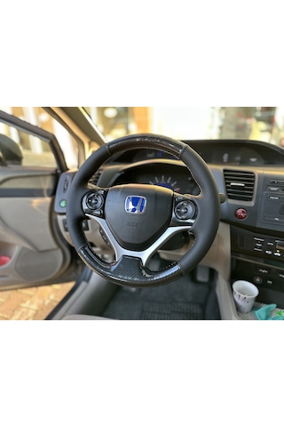 Honda Civic Fb7 Araca Özel Dikmeli Direksiyon Kılıfı Kristal Kar Siyah