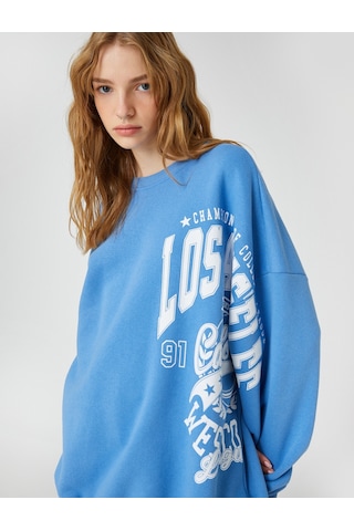 Koton Bisiklet Yaka Sweatshirt Uzun Kollu Baskılı Rahat Kesim Mavi 3sal10402ık Mavi