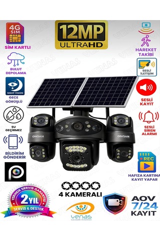 Onqam P Onsg4484 4g Kamera 4 Lens 3mp Aov Güneş Enerjili Güvenlik Kamerası