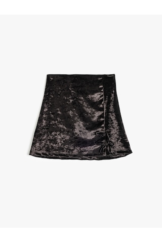 Koton Fiyonk Detaylı Mini Kadife Etek Siyah 5wkg70092ak Siyah