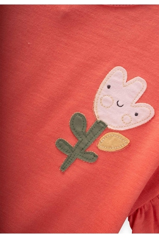 Cigit Lale Aplikeli Kız T-shırt 1-7 Yaş Mercan Mercan