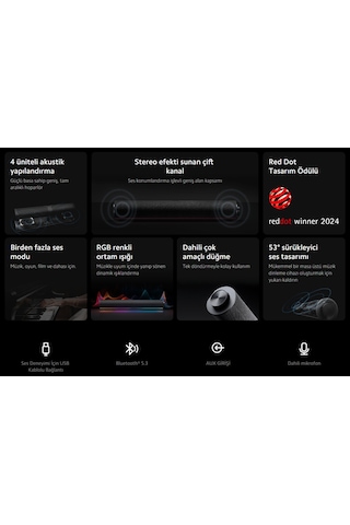 Masaüstü Hoparlör Koyu Gri, 4 Üniteli Stereo, Rgb Renkli Işıklı Xiaomi Türkiye Garantili