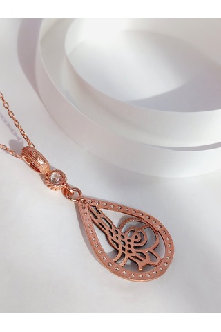 Keskin Gümüş Damla Rose Osmanlı Tuğra Tasarım Kadın Gümüş Kolye