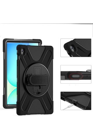 Samsung Galaxy Tab S10 Fe Plus İle Uyumlu Tablet Kılıfı Defender Askı Aparatlı 360 Ayarlanabilir Zırhlı Kapak Kapaklı Kılıf