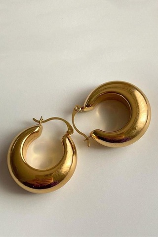 Oqqo Gold Kalın Bombeli Halka Küpe Altın