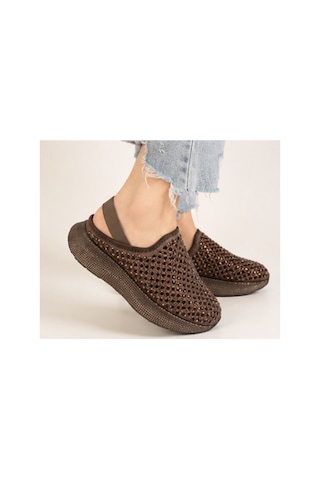 N Napa Shoe Np.9557.kahve Taşlı Sandalet Napa Shoe Kadın Kahverengi Taşlı Sabo Terlik Konfor Taban Günlük Şık Terlik