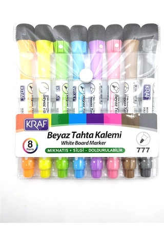 Kraf Beyaz Tahta Kalemi Mıknatıslı & Silgili 8 Li Kraf Beyaz Tahta Kalemi Mıknatıslı & Silgili 8 Li