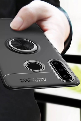 Newface Huawei Y6p Kılıf Range Yüzüklü Silikon - Siyah-kırmızı