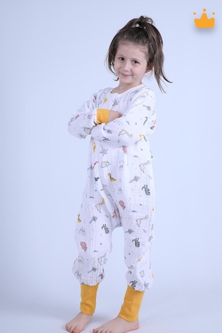 Babyhola Çocuk Mevsimlik Uyku Tulumu 2-8 Yaş 1 Tog 4 Kat Müslin Uzun Kollu Uyku Tulumu Sarı