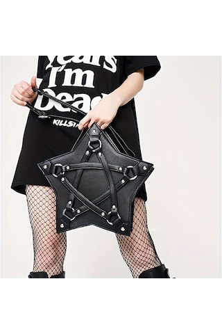 Siyah Yıldız Şekilli Omuz Çantası, Siyah