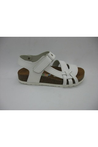 Toddler 01223 Doğal Deri Mantar Taban Beyaz Sandalet 21-25 Beyaz