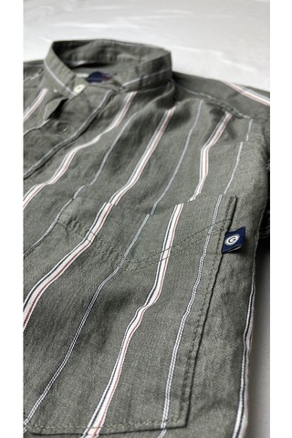 Alaska The Last Frontier Slim Fit %100 Pamuk Kumaş Hakim Yaka Uzun Kol Gömlek-çizgili Haki- Çok Renkli