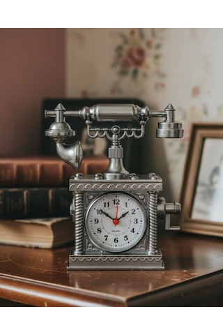 Dekoratif Retro Telefon Masa Saati Çalar Saat Özellikli Antrasit Melanj