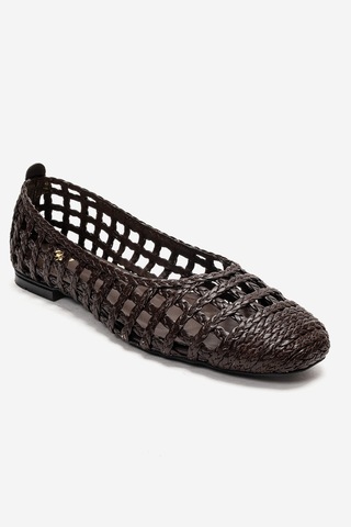 Luvishoes Elvarıs Kahverengi Örgü Desenli Kadın Babet Ayakkabı Kahverengi