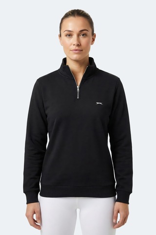 Slazenger Maxıs I Kadın Dik Yaka Fermuarlı Siyah Sweatshırt Siyah