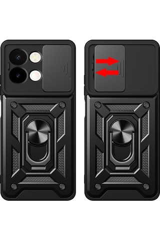 Vivo Y28 Kılıf Magnetik Standlı Kamera Korumalı Zore Sürgülü Vega Kapak Mavi