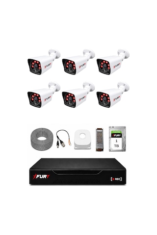 Fury 6 Kameralı Güvenlik Kamera Seti 2mp 1080p Full Hd 6 Atom Led Gece Görüşlü 1 Tb Hdd 5525