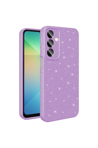 Galaxy A16 Uyumlu Kılıf Kamera Korumalı Simli Lüks Sys Koton Kapak - Lila Lila