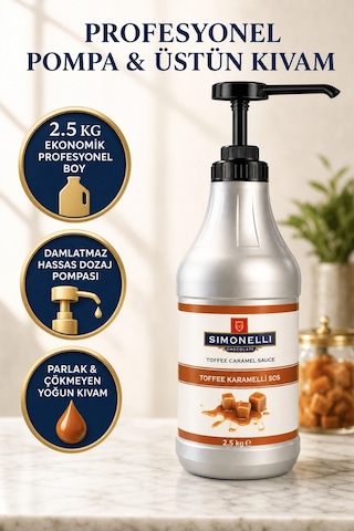 Simonelli Profesyonel Karamel Sos 2500 G Kahve ve Tatlı Sosu + Dozaj Pompası Dahil