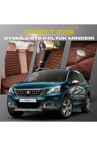 Peugeot 2008 Kahverengi Tay Tüyü Cepli & Terletmez Sırtlı Oto Koltuk Minder Seti - Koruma Kılıfı Ön & Arka Set