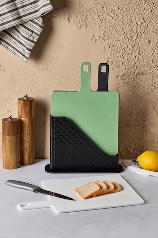 Brice 4 Parça Standlı Kesme Tahtası Seti - Sebze, Et Ve Ekmek Farklı Renk Tasarım