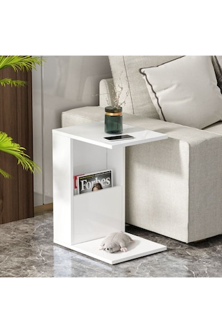 Bono Tekerlekli C Sehpa - Beyaz Beyaz