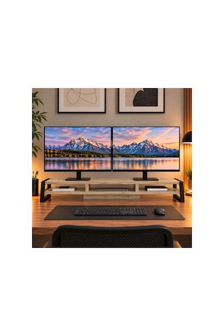 Tıtan Çift Monitör Yükseltici Stand, Gaming Oyuncu Monitör Standı, Masaüstü Ekran Yükseltici Ve Düzenleyici Raf Safir