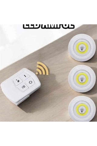 Led Lamba 3'lü Uzaktan Kumandalı Yapışkanlı Beyaz Işık Kopya