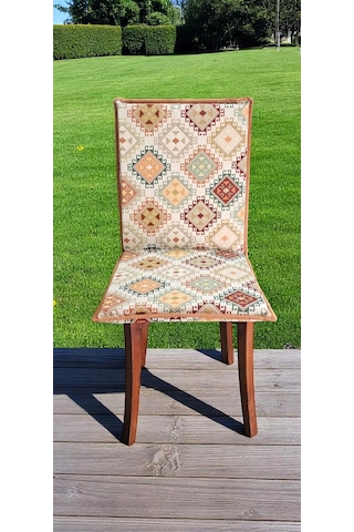 Kilim Desenli Arkalıklı Fermuarlı Sandalye Minderi Çok Renkli