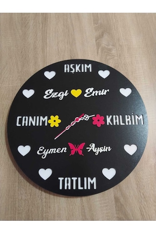 Sevgiliye Özel Hediye Kişiye Özel İsim Yazılı Duvar Saati Siyah
