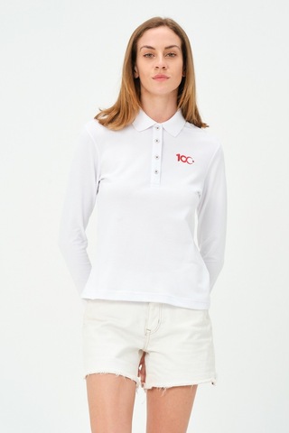 Msw Kadın Uzun Kollu Türkiye Cumhuriyeti 100.yıl Özel Polo Yaka T-shirt Beyaz
