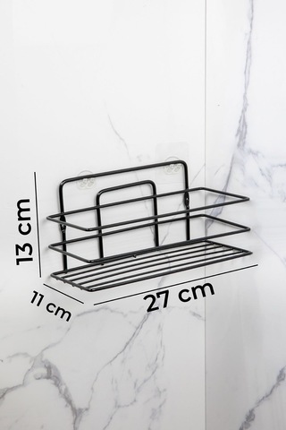 2'li Set Banyo Düzenleyici Şampuanlık 4 Organizer Raf Yapışkanlı Paslanmaz Siyah