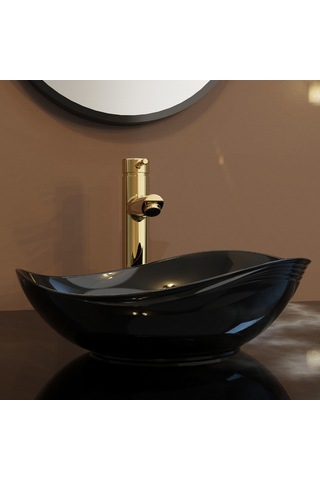 Ey-4830s Parlak Siyah Tezgah Üstü Lavabo