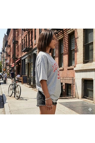 Asvella Trend Baskılı Unisex Kesim Tshirt Gri