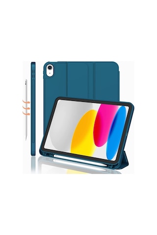 Apple Uyumlu iPad 10.nesil 10.9 İnç 2022 Kılıf Kalem Bölmeli Uyku Modlu Standlı Silikon A2757 A2777 A2696 Kılıf