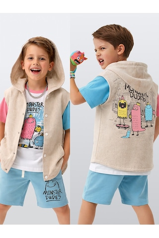 Denokids Canavar Erkek Çocuk Yelek Gömlek Çok Renkli