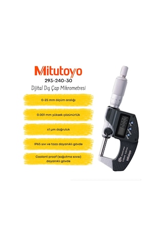 Mitutoyo 293-240-30 Dijital Mikrometre Ip65 0-25 Mm