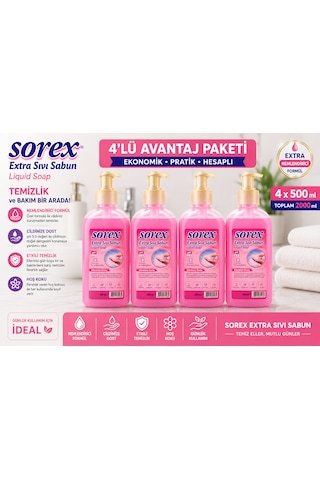 Sorex Extra Sıvı Sabun 500 Ml X4 Set El Temizleme Sabunu Sorex Extra Sıvı Sabun 500 Ml X4 Set El Temizleme Sabunu