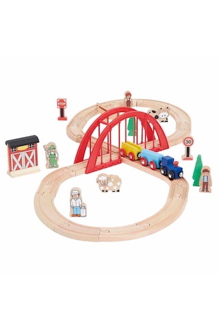 Squirrel Play 35 Parça Ahşap Tren Seti - 208 Cm Ray Uzunluğu - Köprülü Ve Figürlü Eğitici Oyuncak