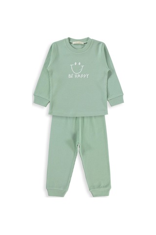Minidamla Gülen Yüz Baskılı 1-6 Yaş Pijama Takımı - Yeşil Mint