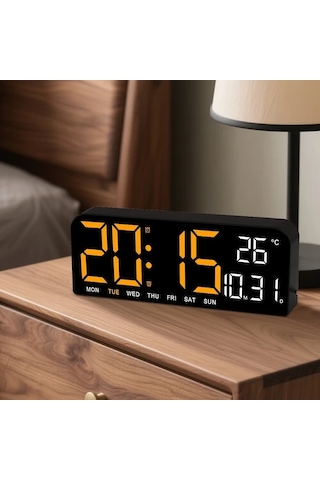 Willowhaven Beyaz Turuncu Ekranlı 10 İnç Büyük Dijital Saat Alarmlı Termometreli Otomatik Parlaklık