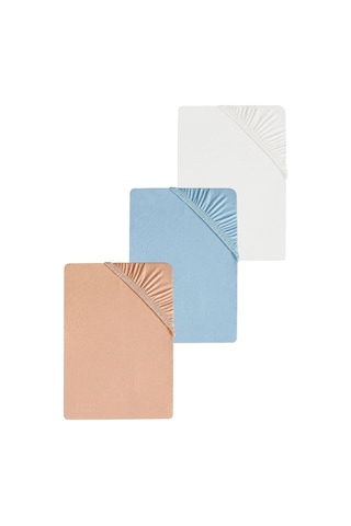 3 Adet Düz Pamuklu Tek Kişilik 80 X 200 + 30 Cm Lastikli Penye Çarşaf Beyaz-mavi