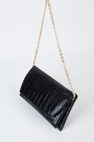 Vivaq Kadın Croco Siyah Zarf Tasarım 2 Bölmeli Mini Zincir Askılı Çıt Çıt Kapama Clutch Ve El Çantası
