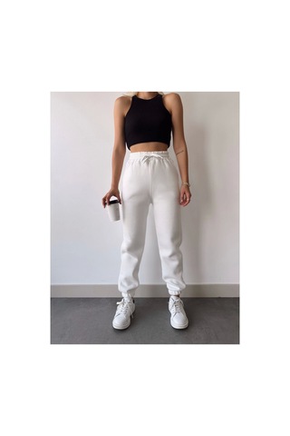 Veraura Lifestyle Üç İplik Basic Lastikli Eşofman Pantolon - Beyaz Gri