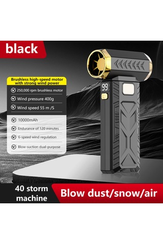 Yifomall 250000 Rpm Turbofan El Fanı - 10000mah Pil, Led Aydınlatma, 6 Rüzgar Hızı, Sürekli Hız Regülasyonu, Siyah