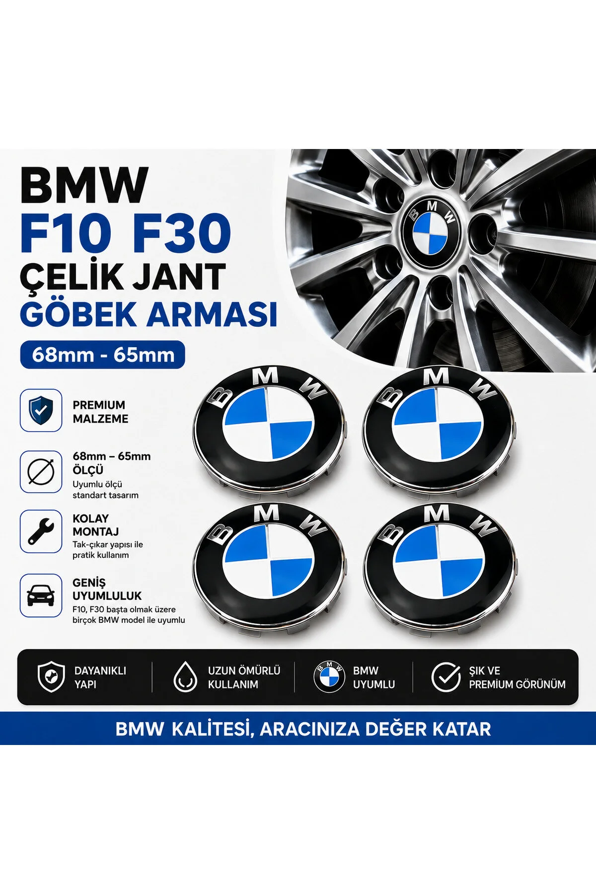 Universal Bmw F10 F30 Çelik Jant Göbek Kapağı 68mm-65mm