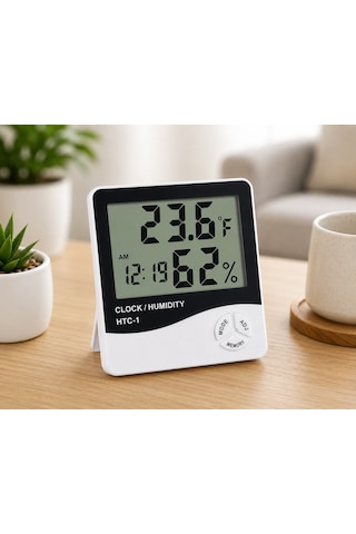 Dijital Oda Termometresi Ve Nem Ölçer Lcd Ekranlı Masaüstü Duvar Tipi Sıcaklık Nem Ölçer Saatli