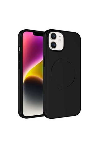 Apple Uyumlu iPhone 12 Kılıf M-safe Wireless Şarj Özellikli Pastel Renk Silikon Zore Plas Kapak Siyah