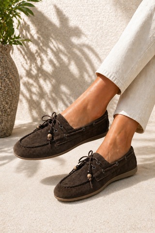 Demirsa Boutique Kadın Kahverengi Bağcıklı Loafer Günlük Babet Ayakkabı Kahverengi