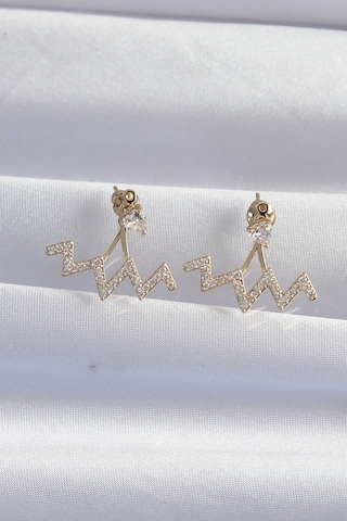 Pirinç Gold Renk Zirkon Taşlı Zikzak Küpe - Ebj240820w26703 Diğer